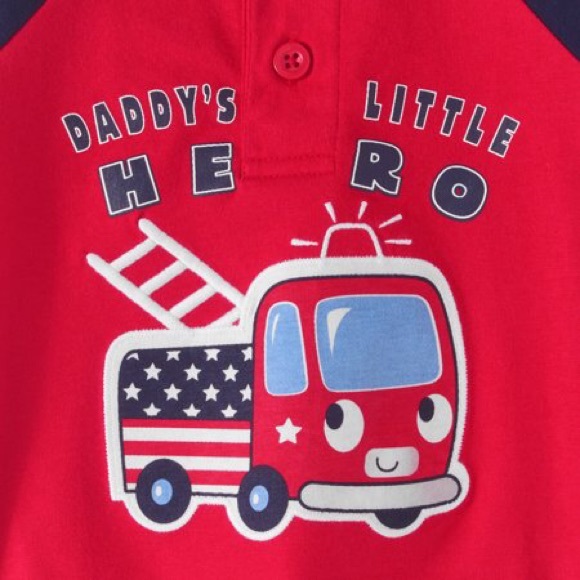 NWT Henley Short Sleeve Firetruck Top Shirt 6-9mo - Picture 3 of 3